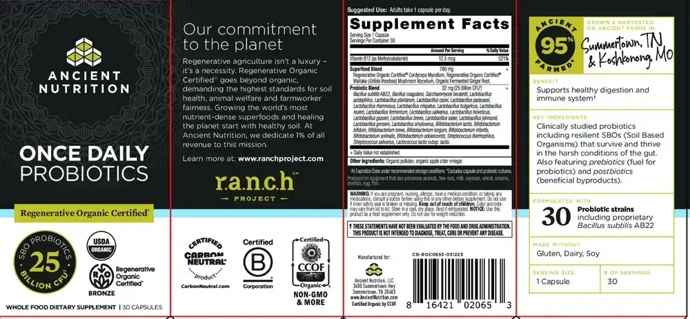 Product image for Regenerative Organic Certified Once Daily Probiotics 25B.