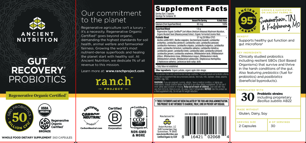 Product image for Regenerative Organic Certified Gut Recovery Probiotics 50B.