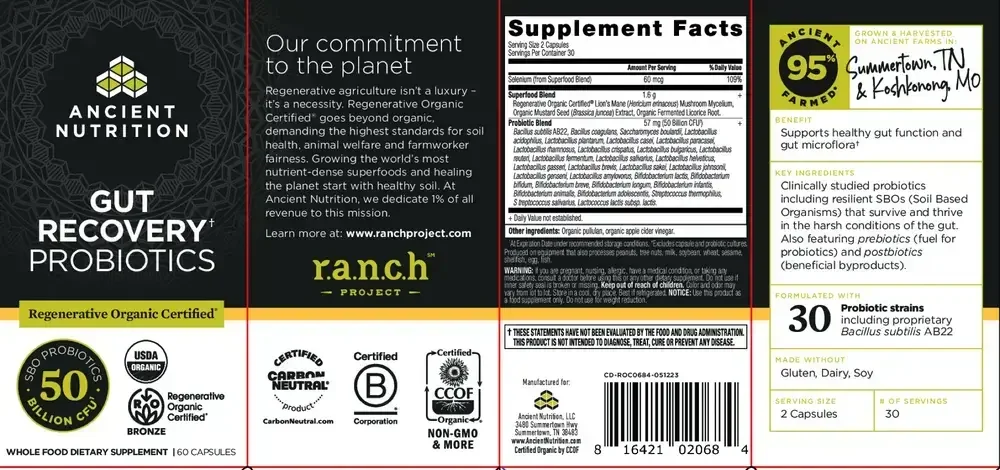 Product image for Regenerative Organic Certified Gut Recovery Probiotics 50B.