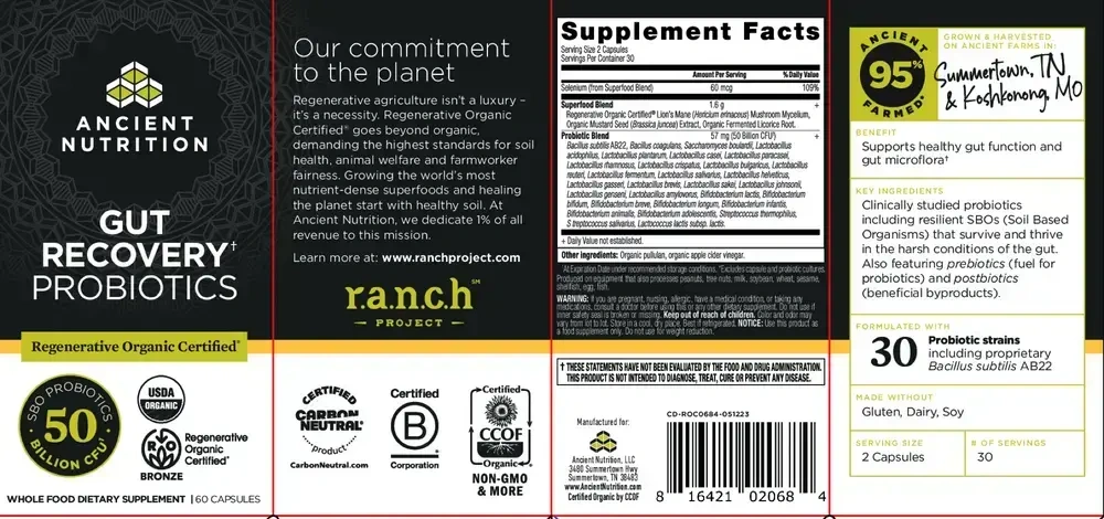 Product image for Regenerative Organic Certified Gut Recovery Probiotics 50B.