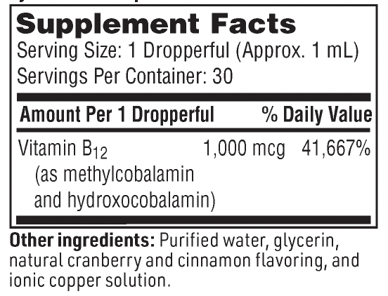 Product image for B12 Liquid (1mg) (methylcobalamin).