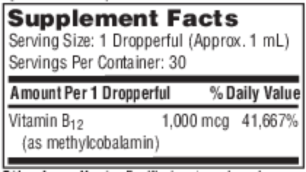 Product image for B12 Liquid (1mg) (methylcobalamin).