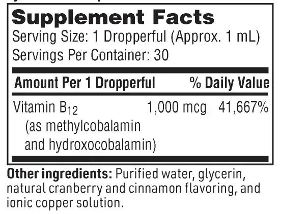Product image for B12 Liquid (1mg) (methylcobalamin).