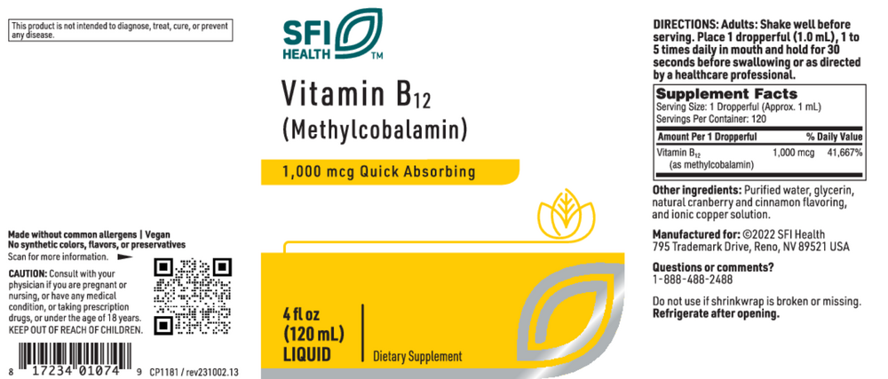 Product image for B12 Liquid (1mg) (methylcobalamin).