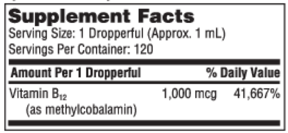 Product image for B12 Liquid (1mg) (methylcobalamin).