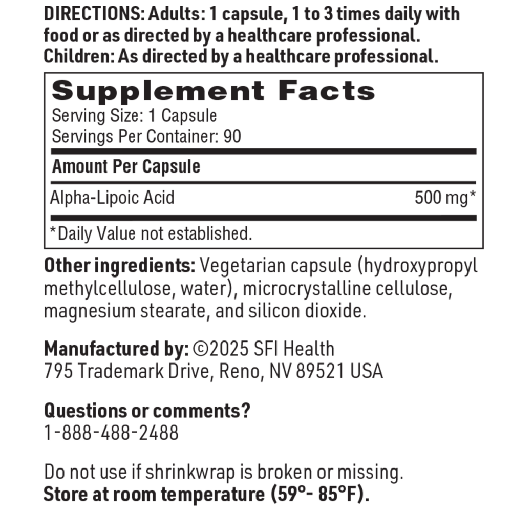 Product image for Alpha Lipoic Acid 500mg.