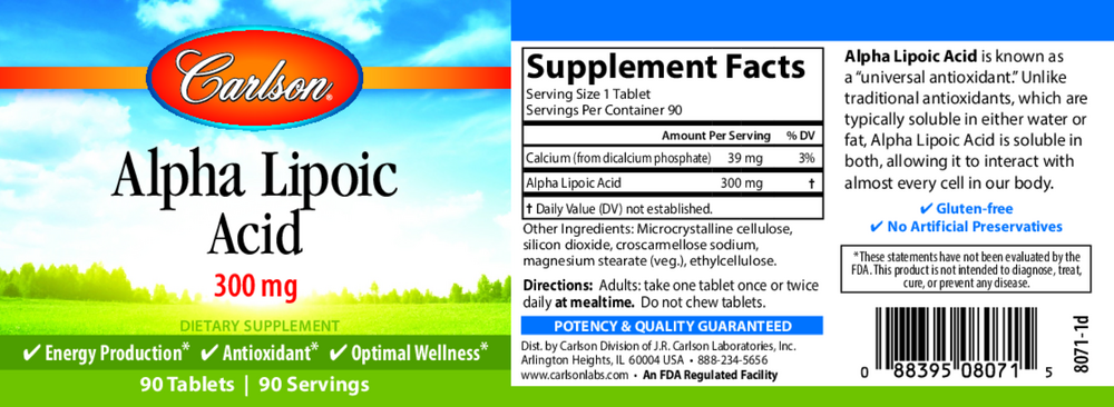 Product image for Alpha Lipoic Acid 300mg.