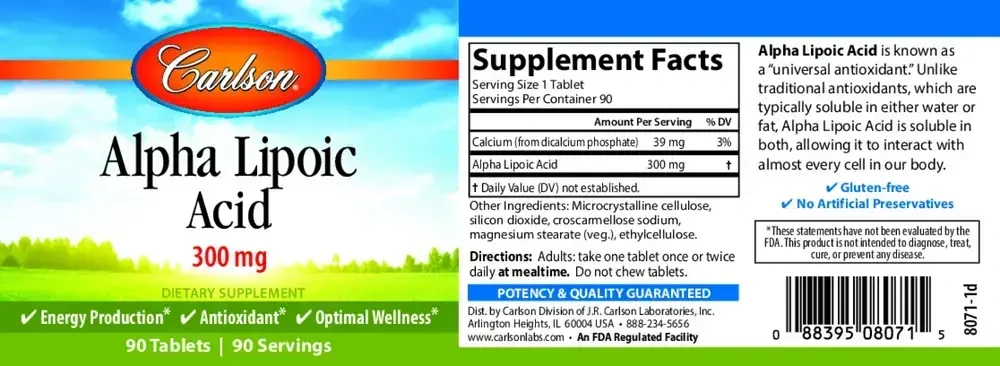 Product image for Alpha Lipoic Acid 300mg.