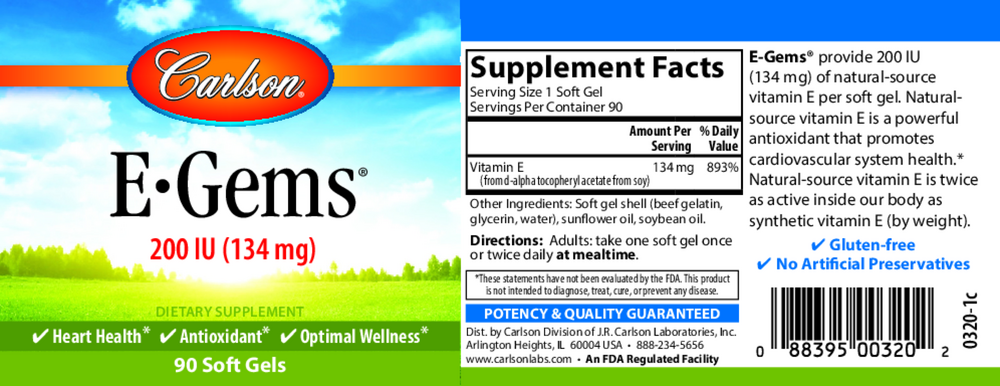 Product image for E-Gems® 200IU.