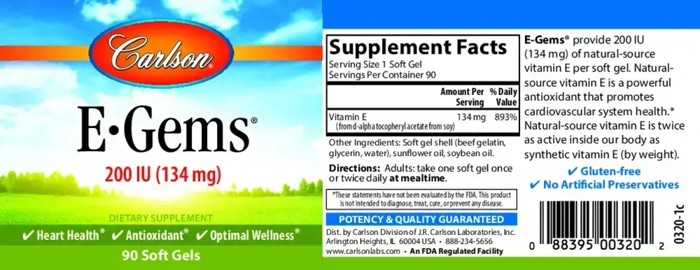 Product image for E-Gems® 200IU.
