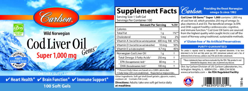 Product image for Cod Liver Oil Gems™, Super 1,000 mg.