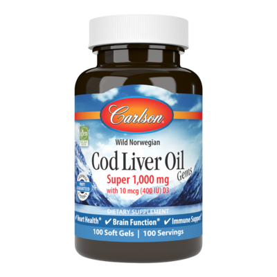 Cod Liver Oil Gems™, Super 1,000 mg 100 Softgels