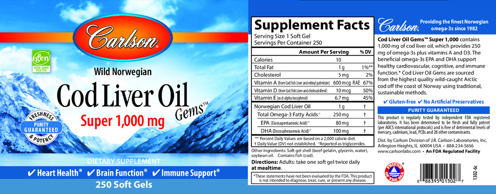 Product image for Cod Liver Oil Gems™, Super 1,000 mg.