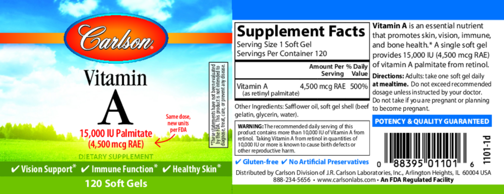 Product image for Vitamin A Palmitate 15000IU.