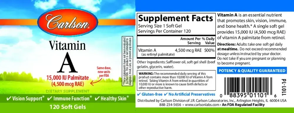 Product image for Vitamin A Palmitate 15000IU.