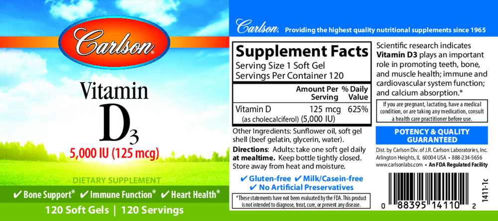 Product image for Vitamin D3 5000IU.