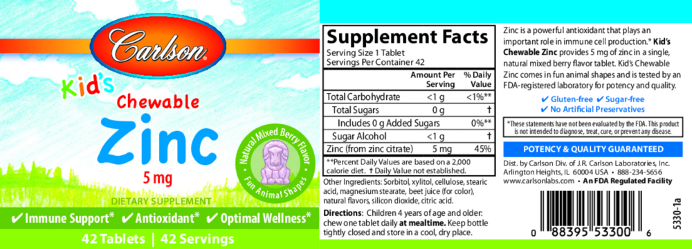 Product image for Kid's Chewable Zinc 5mg.