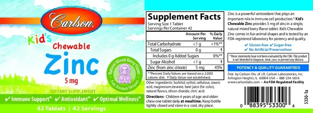 Product image for Kid's Chewable Zinc 5mg.