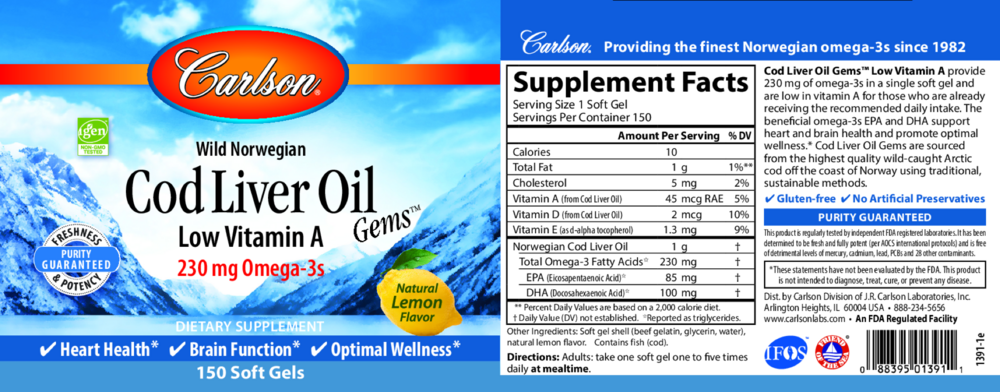 Product image for Cod Liver Oil Low Vitamin A Lemon.