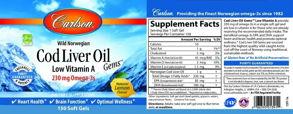 Product image for Cod Liver Oil Low Vitamin A Lemon.