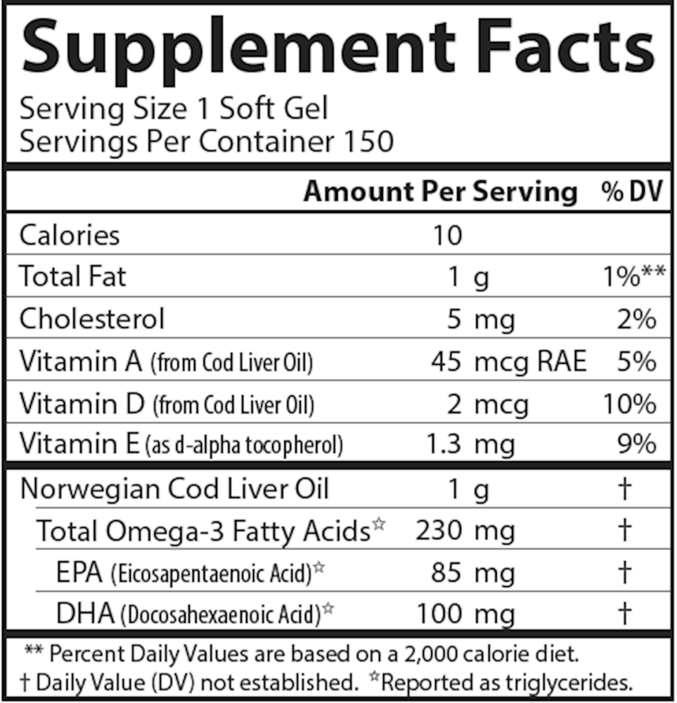 Product image for Cod Liver Oil Low Vitamin A Lemon.
