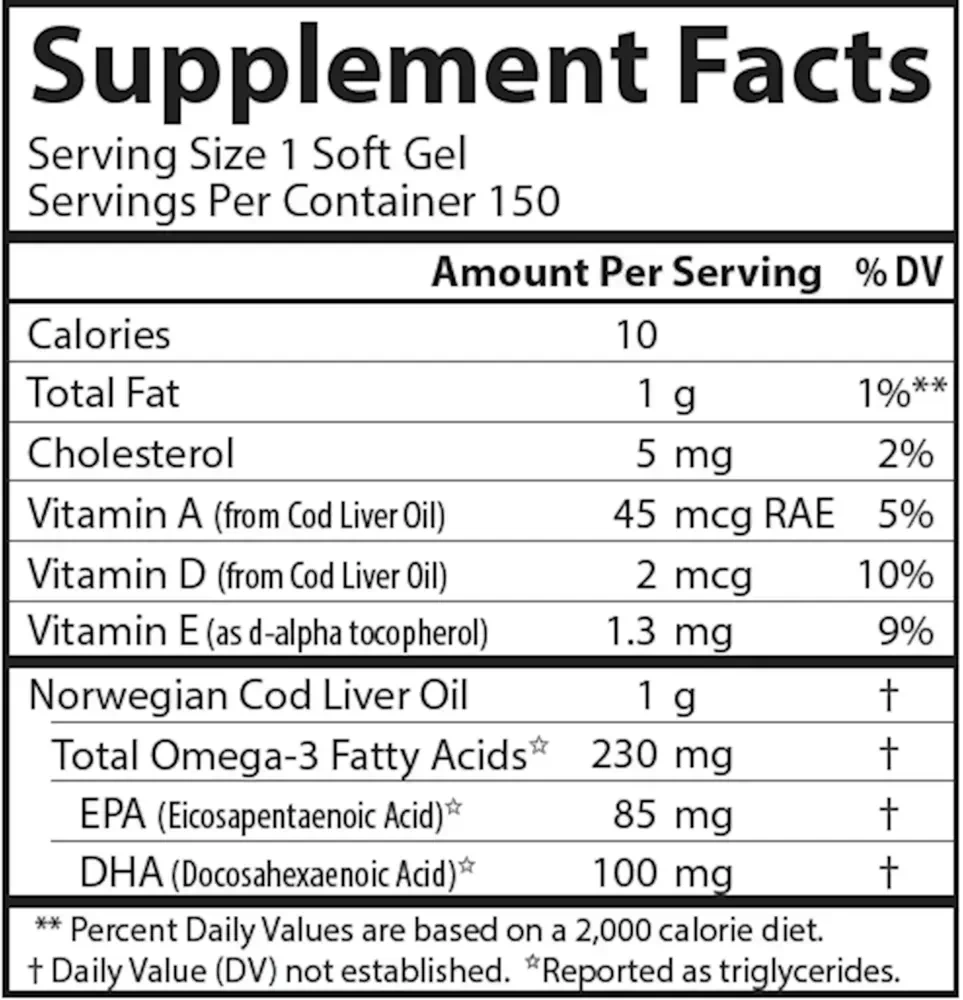 Product image for Cod Liver Oil Low Vitamin A Lemon.