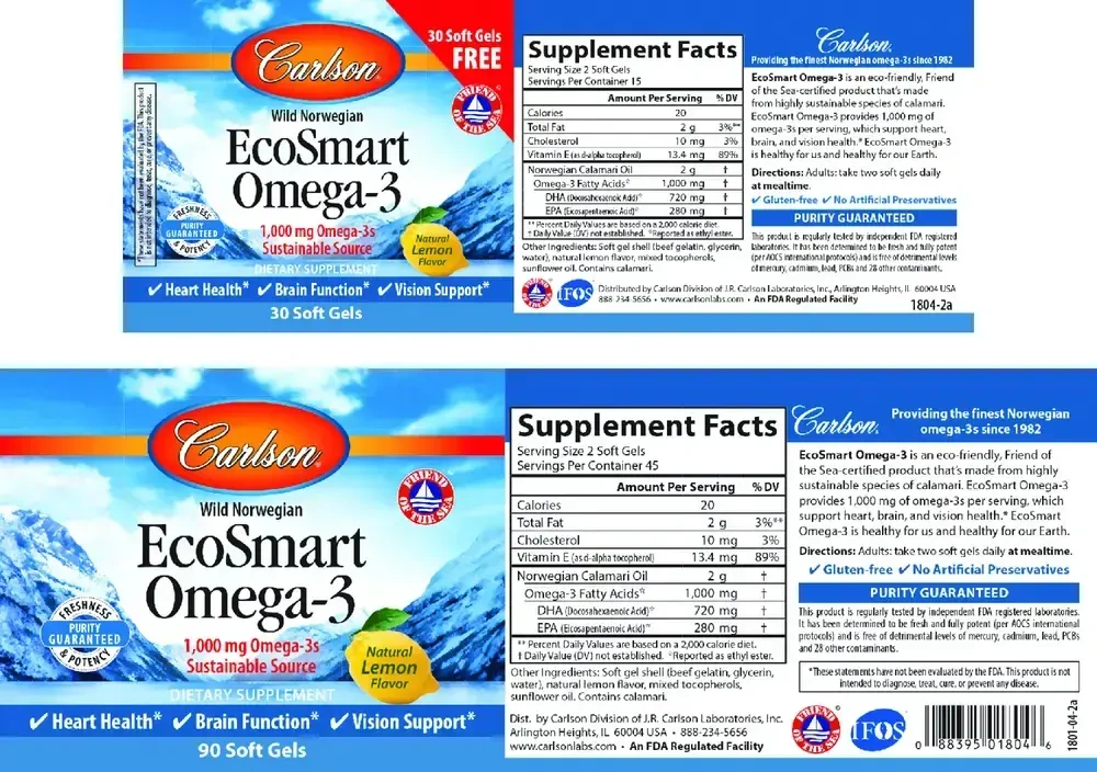 Product image for EcoSmart Omega-3 1,000mg, lemon.