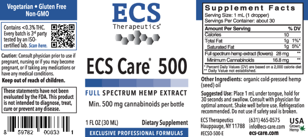 Product image for ECS Care® 500 Full Spectrum Hemp Liquid.