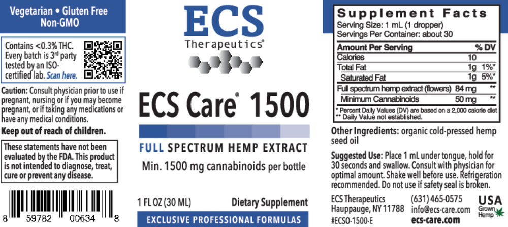 Product image for ECS Care® 1500 Full Spectrum Hemp Liquid.