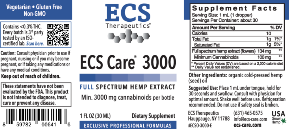 Product image for ECS Care® 3000 Full Spectrum Hemp Liquid.
