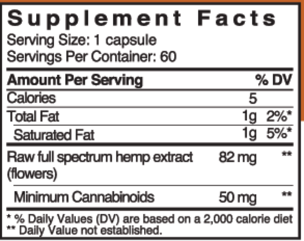 Product image for ECS Care® Raw 50 Full Spectrum Hemp Capsules.