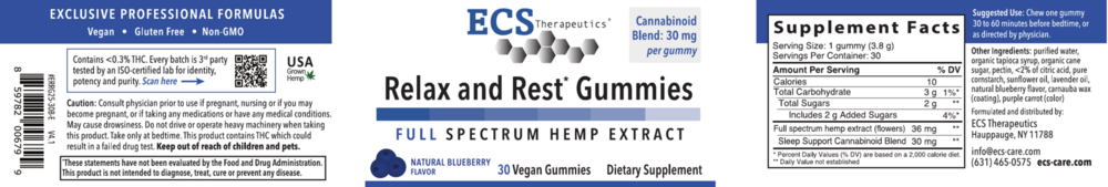 Product image for Relax and Rest Gummies (Full Spectrum Hemp) Natural Blueberry (California Only).