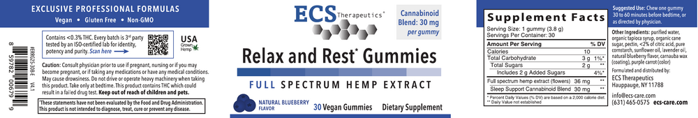 Product image for Relax and Rest Gummies (Full Spectrum Hemp) Natural Blueberry (California Only).