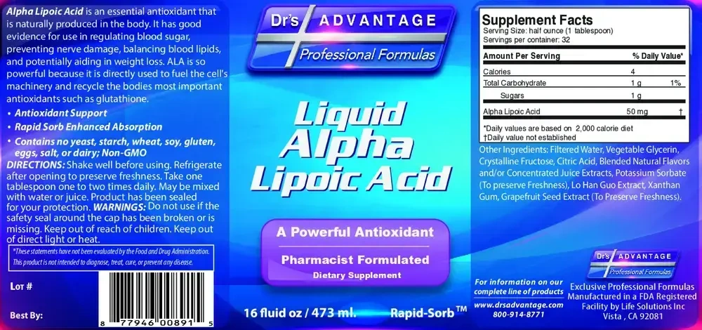 Product image for Liquid Alpha Lipoic Acid.