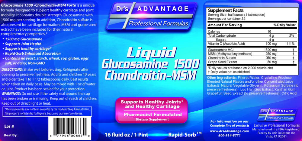 Product image for Liquid Glucosamine 1500-Chondroitin-MSM.