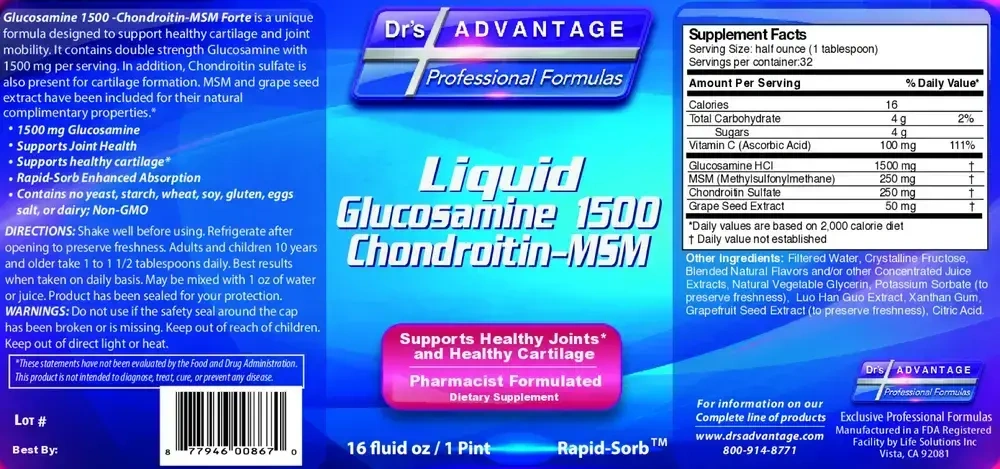 Product image for Liquid Glucosamine 1500-Chondroitin-MSM.