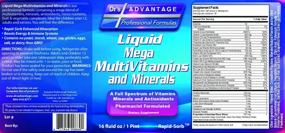 Product image for Liquid Mega MultiVitamins and Minerals.