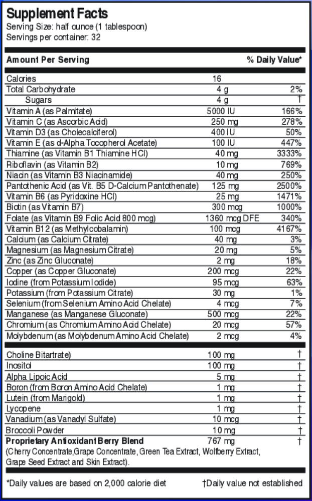 Product image for Liquid Mega MultiVitamins and Minerals.