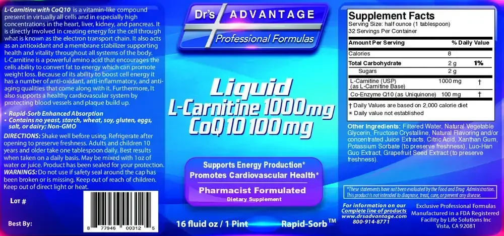 Product image for Liquid L-Carnitine CoQ10.
