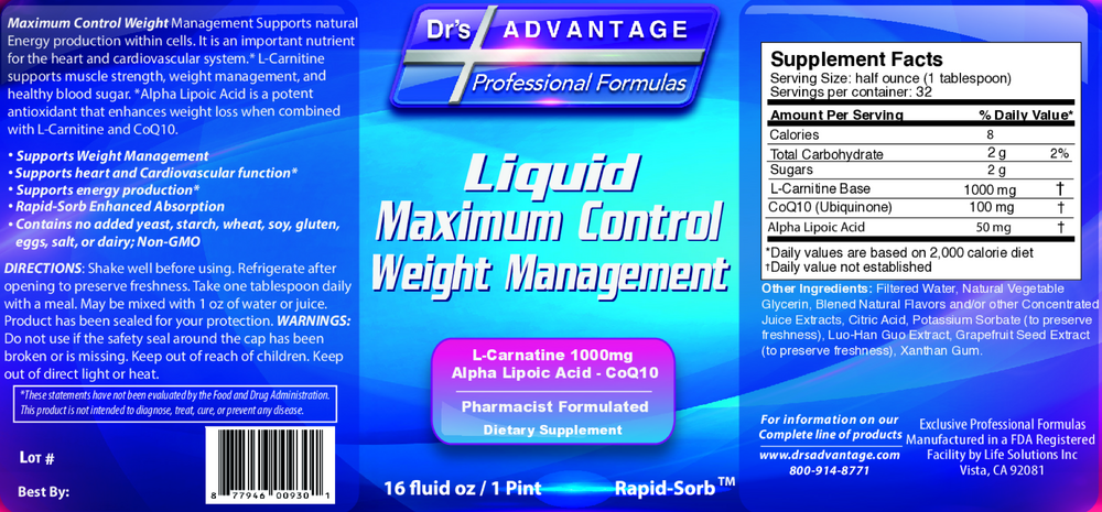 Product image for Liquid Maximum Control Weight Management.
