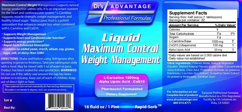Product image for Liquid Maximum Control Weight Management.