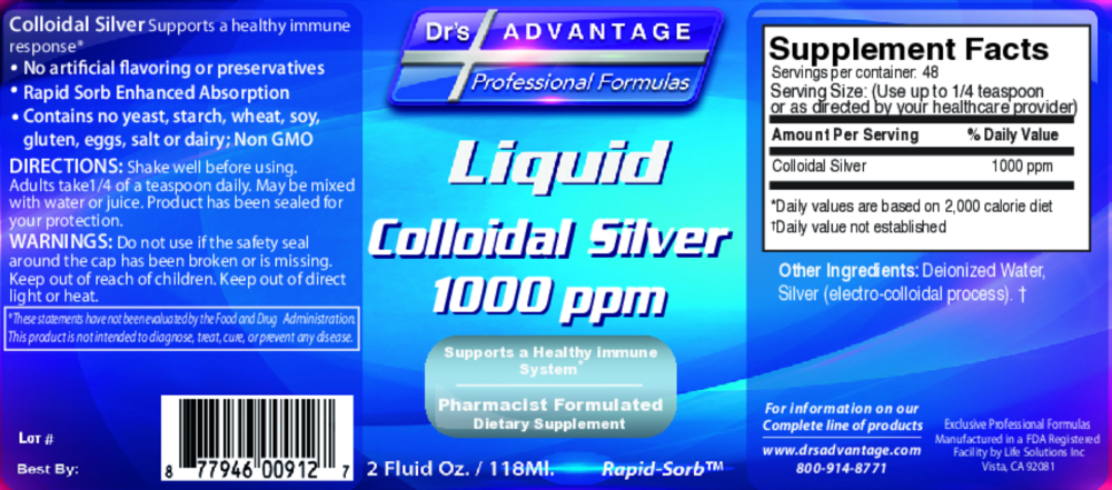 Product image for Liquid Colloidal Silver 1,000ppm.