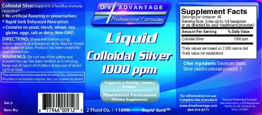 Product image for Liquid Colloidal Silver 1,000ppm.