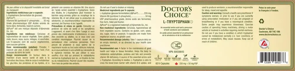 Product image for L-Tryptophan 220+50 mg B-6.