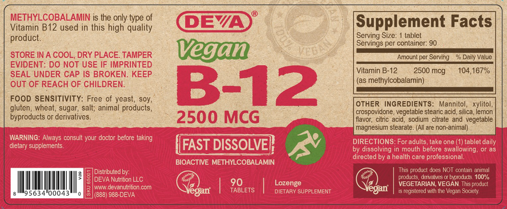 Product image for Vegan Vitamin B-12 (Fast Dissolve) - 2500mcg.