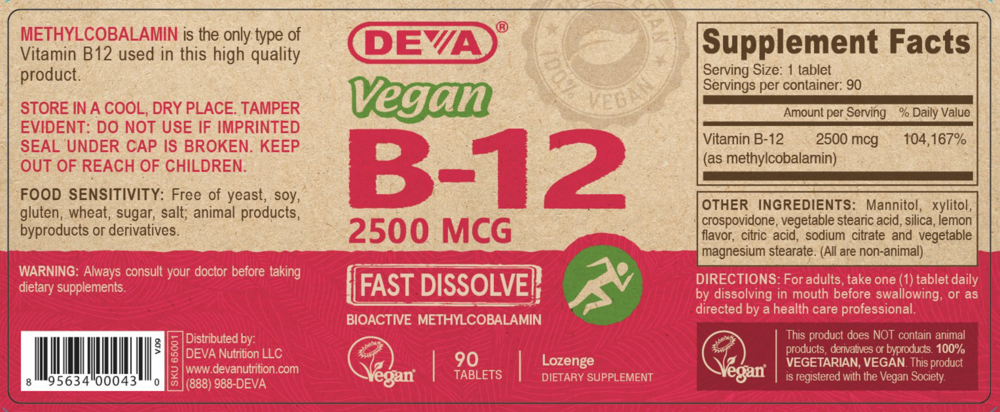 Product image for Vegan Vitamin B-12 (Fast Dissolve) - 2500mcg.