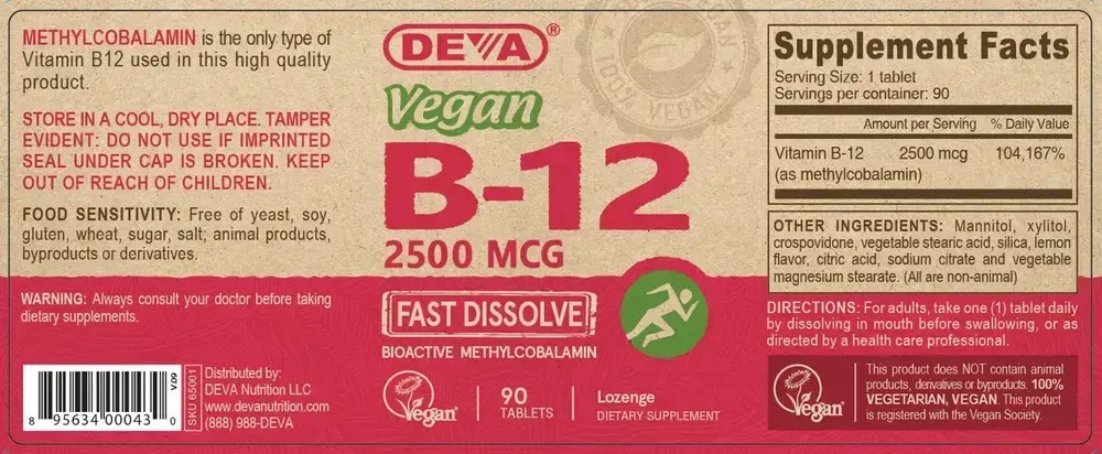 Product image for Vegan Vitamin B-12 (Fast Dissolve) - 2500mcg.