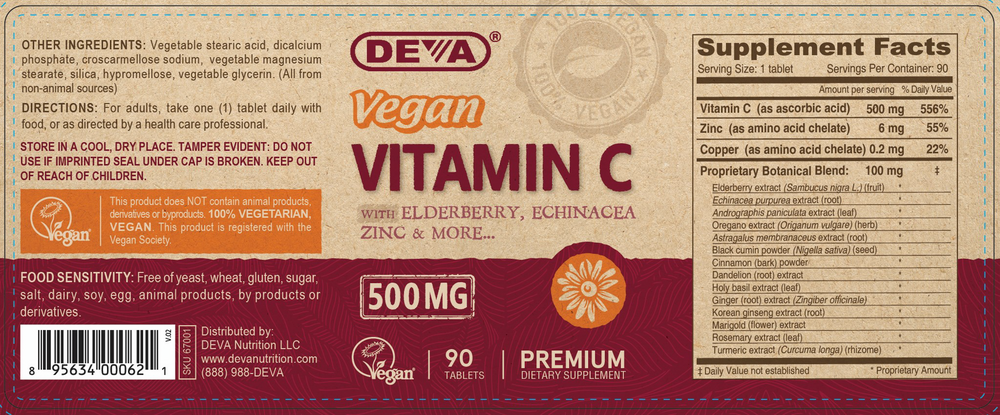 Product image for Vegan Vitamin C  500mg + Elderberry.