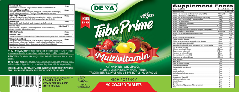 Product image for Vegan Tuba Prime Iron-Free.