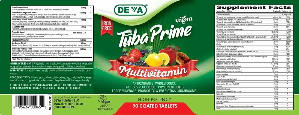 Product image for Vegan Tuba Prime Iron-Free.